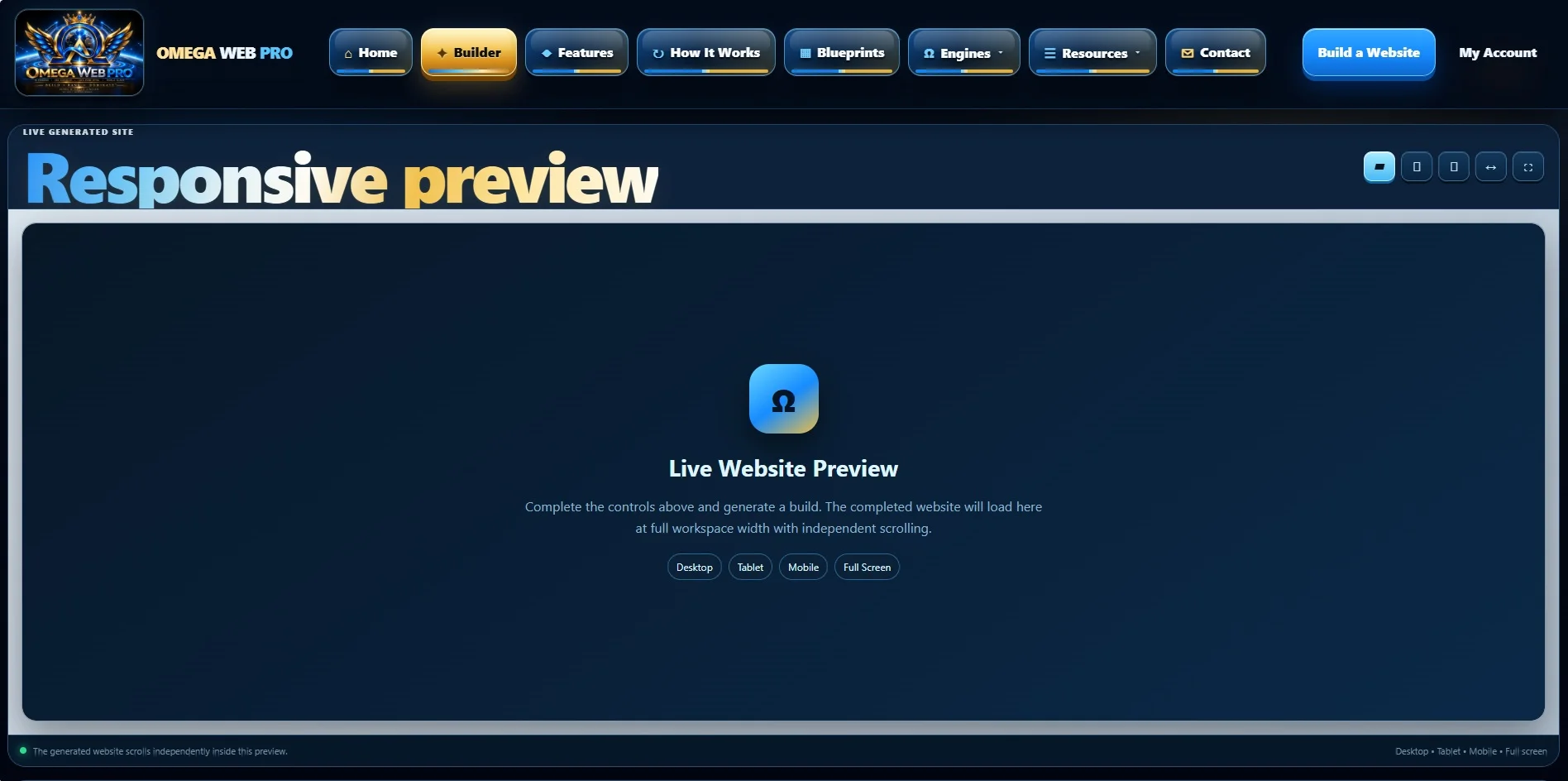 Omega Web Pro — Responsive Live Preview