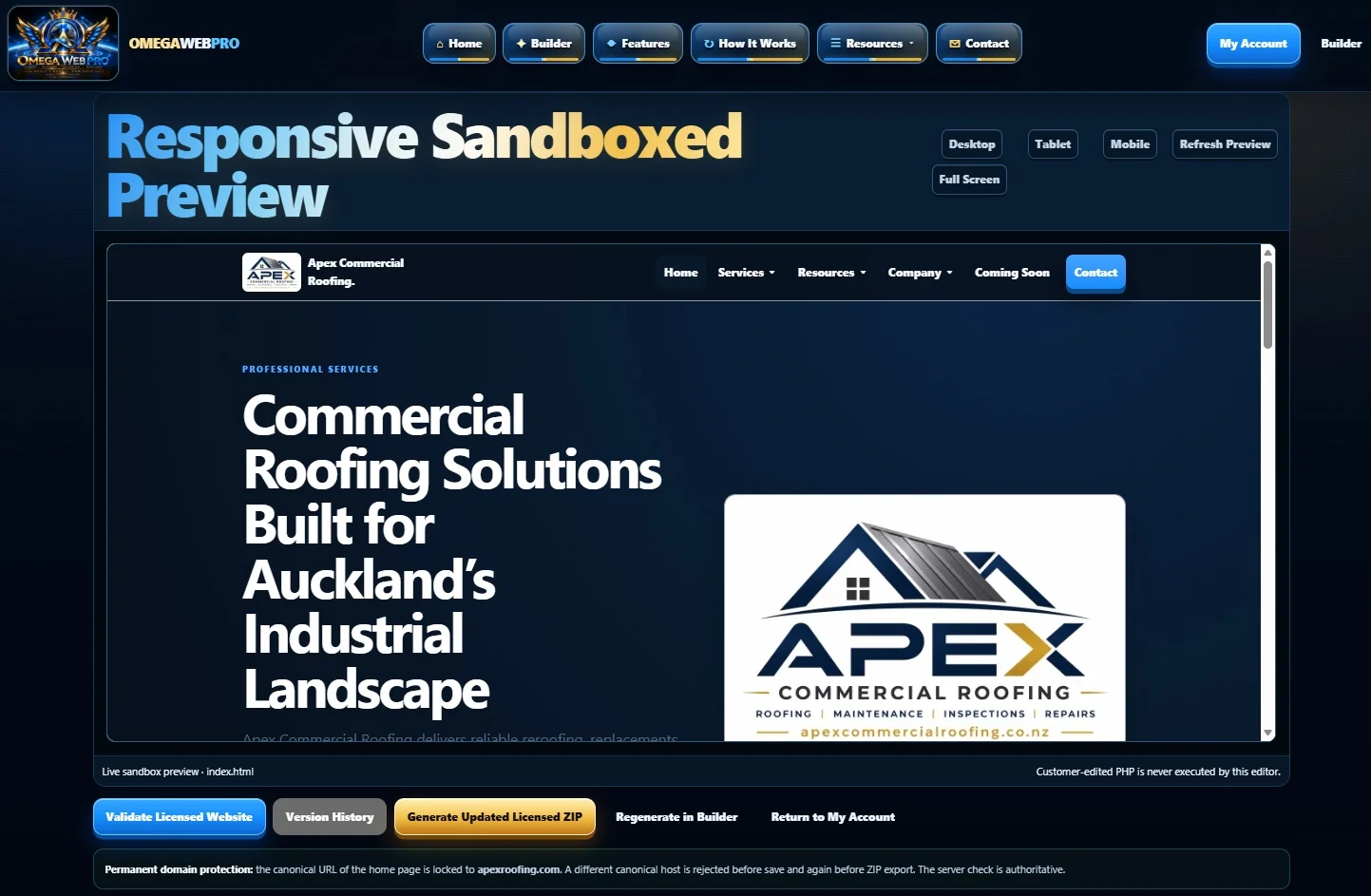 Omega Web Pro — Sandboxed Live Preview
